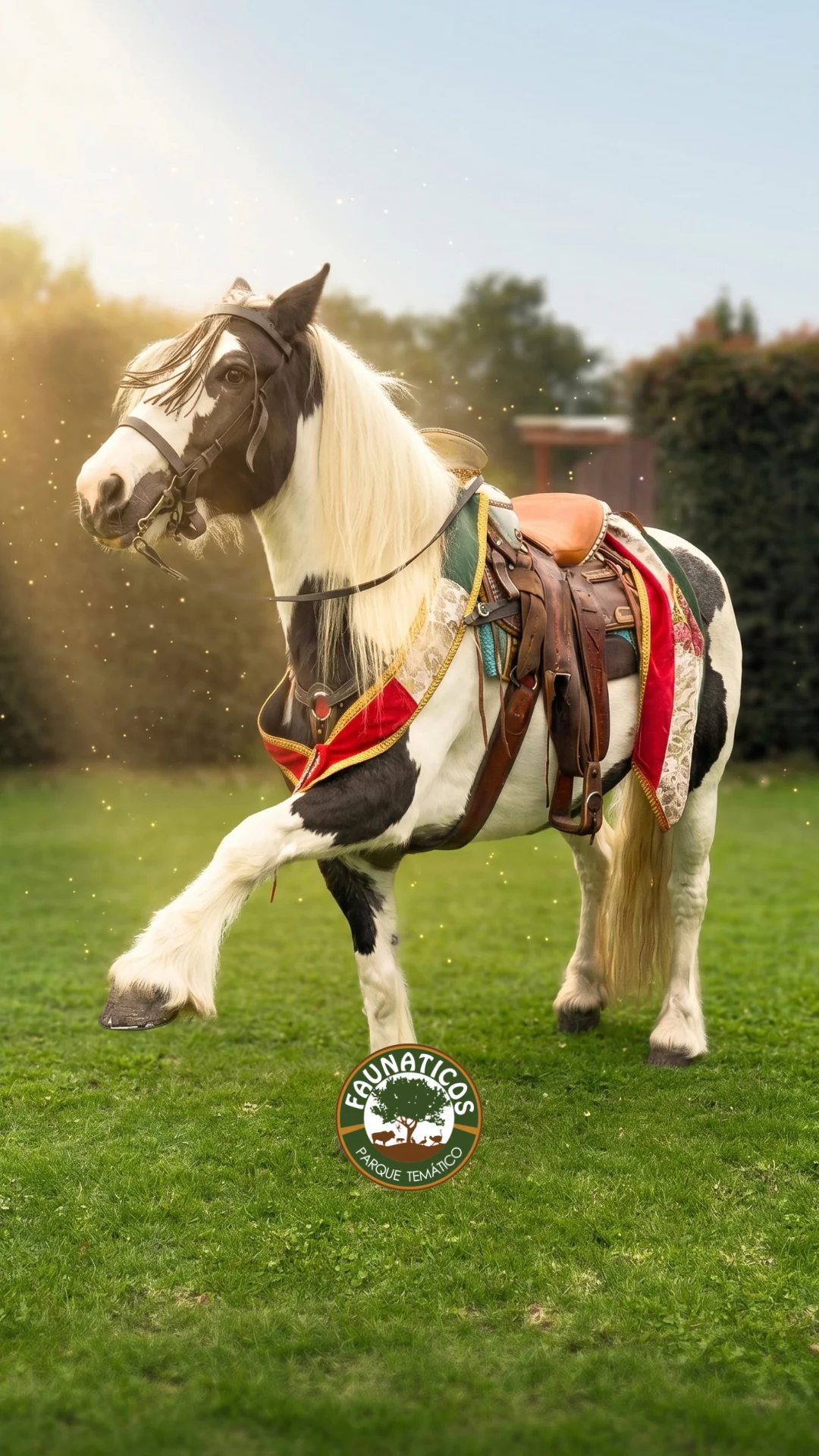 Caballo blanco y negro en una pieza de Faunáticos